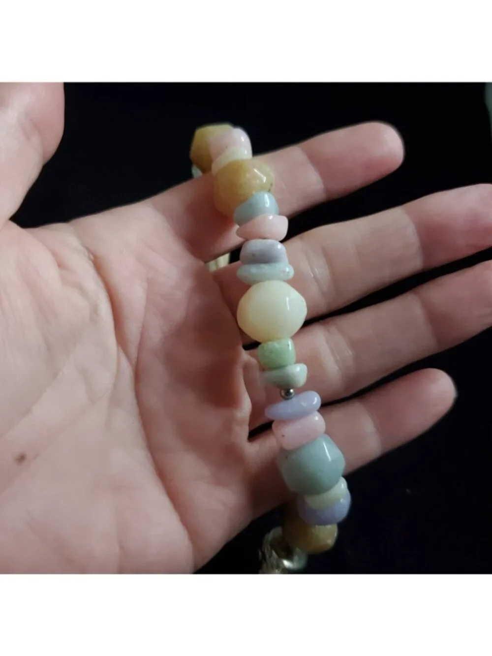 Vintage Beaded Necklace Pastel Cream Silver Tone Acrylic 23